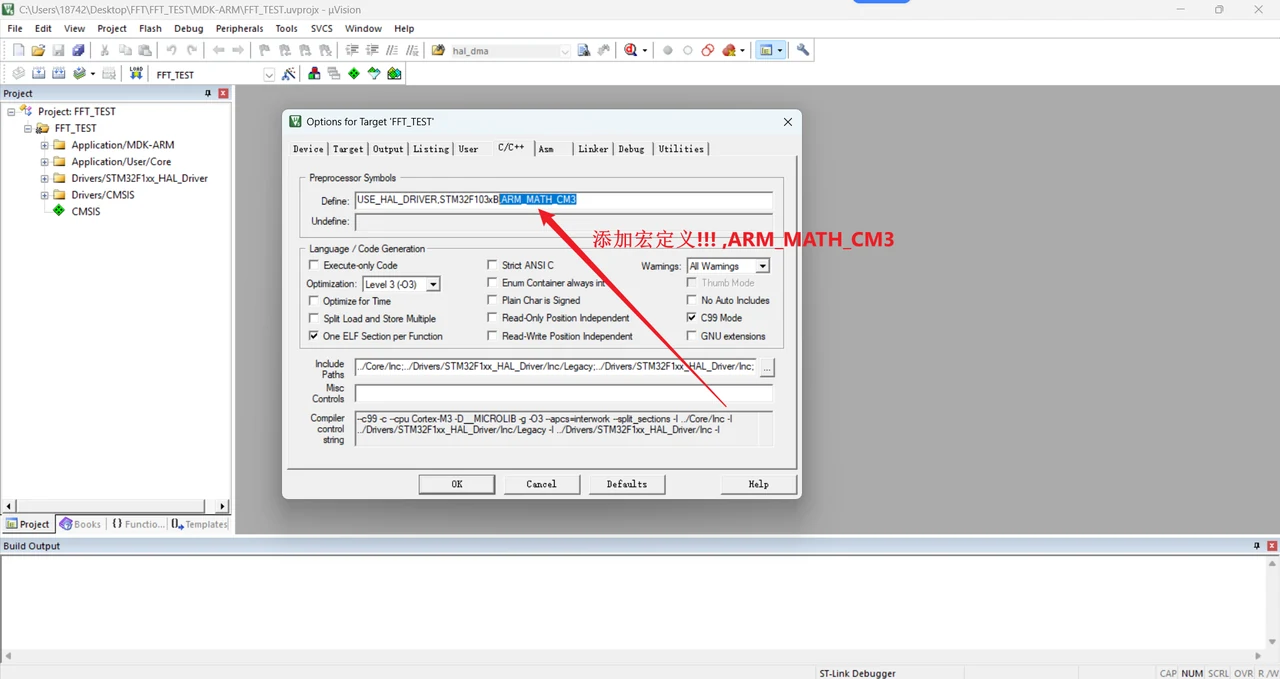 在Define中追加ARM_MATH_CM3宏定义